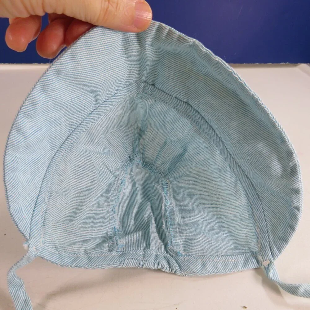 Baby Blue & White Bonnet Pin Stripe  with closed back & elastic neck 11